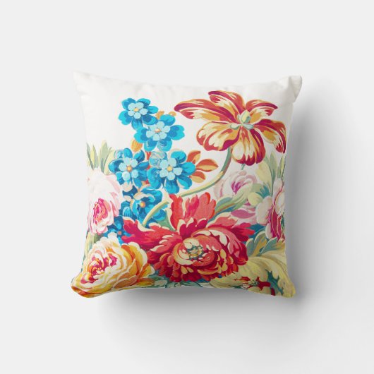 ビクトリアンバラはっきりしたカラフルフローラ クッション (正面)