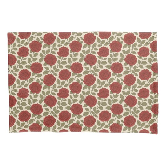 ビクトリアンバラガーデンレッドフローラルパターン 枕カバー (正面)