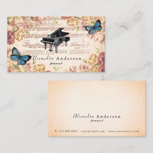 ビクトリアンバラピアニスト音楽先生名刺 名刺 (正面/裏面)