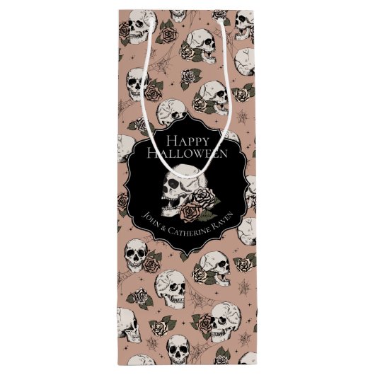 ビクトリアンバラピンクフローラスカルハロウィーン ワインギフトバッグ (裏面)