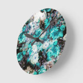 ビクトリアンバラフローラターコイズティール(緑がかった色)ホワイトブラック ラウンド壁時計 (傾斜)