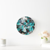 ビクトリアンバラフローラターコイズティール(緑がかった色)ホワイトブラック ラウンド壁時計 (ホーム)