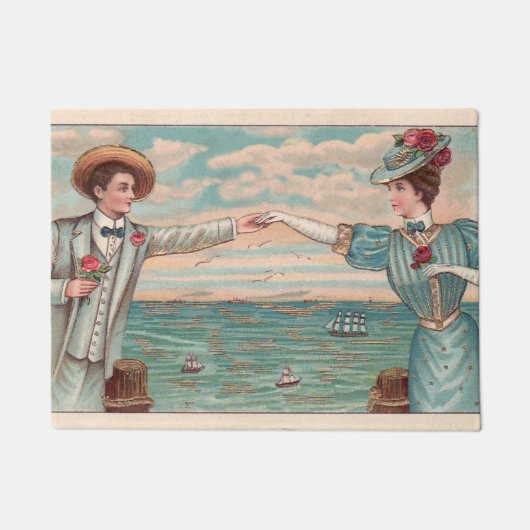 ビクトリアンビーチラブドレスシ海結婚ズ・カップル ドアマット (正面)