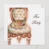 ビクトリアンピンクローズティーパーティー 招待状 (正面/裏面)