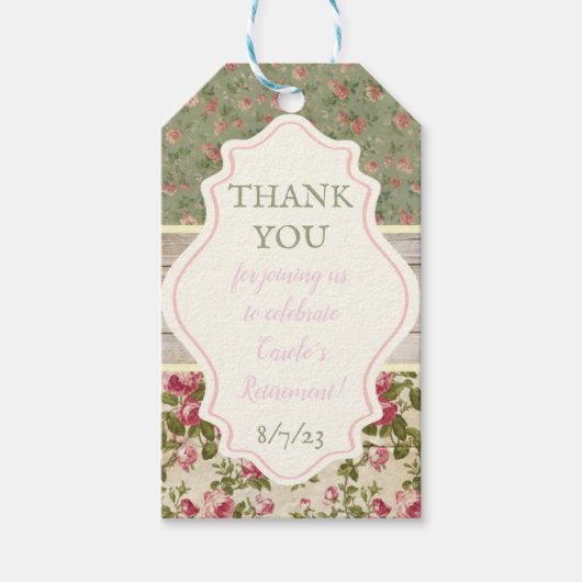 ビクトリアンフラワーズ、シャビーシック、パーティーファヴォリット ギフトタグ (正面)