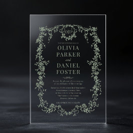 ビクトリアンフランスのセージ結婚グリーン アクリル招待状