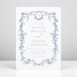 ビクトリアンフランスのダスティブルー結婚モノグラム 招待状