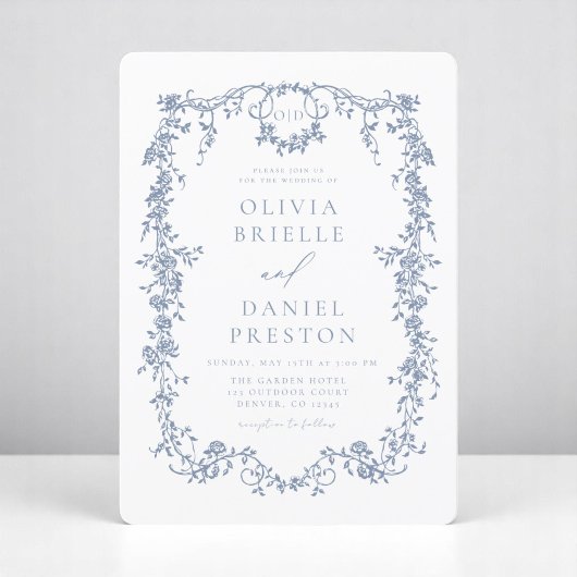 ビクトリアンフランスのダスティブルー結婚モノグラム 招待状