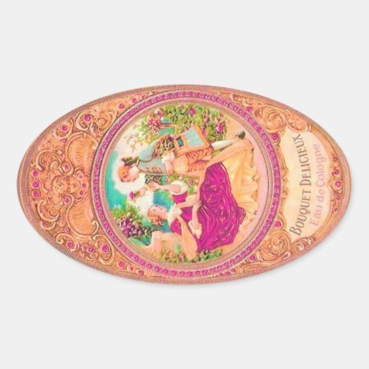 ビクトリアンフランスのフローラ香水ラベル 楕円形シール (正面)