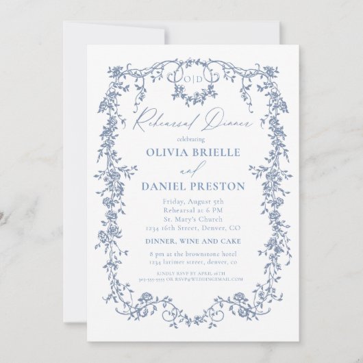 ビクトリアンフランスのブルーリハーサル結婚ディナー 招待状 (正面)