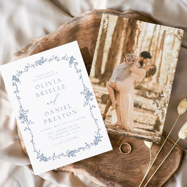 ビクトリアンフランスのヴィンテージ青結婚色 招待状