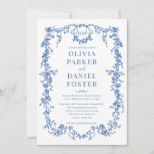 ビクトリアンフランスの王室の結婚BlueMonogram 招待状 (正面)