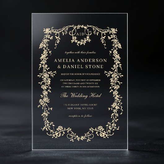 ビクトリアンフランスの金ゴールド アクリル招待状