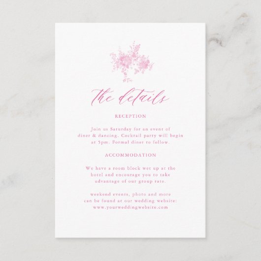 ビクトリアンフランスのToile Pinkの結婚詳細 エンクロージャーカード (正面)