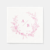 ビクトリアンフランスのToile Pink結婚's Monogram スタンダードカクテルナプキン (正面)