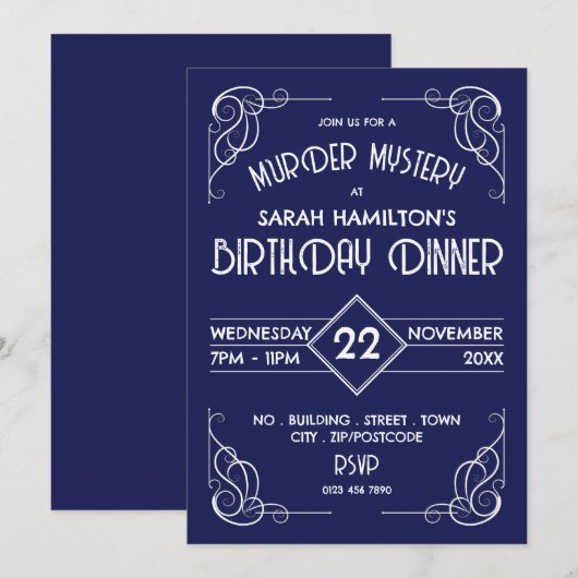 ビクトリアンフレーム時代の殺人ミステリーバースデー 招待状 (正面/裏面)