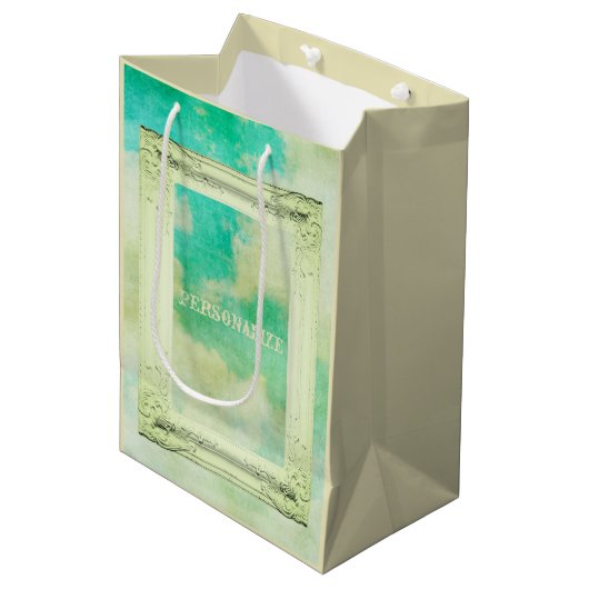 ビクトリアンフレーム空絵画雲のエレガントティール（緑がかった色） ミディアムペーパーバッグ (正面アングル)