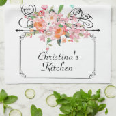 ビクトリアンフローラぶら下がった徴候は白いピンク キッチンタオル (折り畳み)