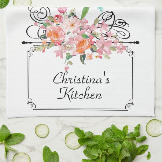 ビクトリアンフローラぶら下がった徴候は白いピンク キッチンタオル (折り畳み)