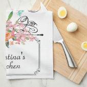 ビクトリアンフローラぶら下がった徴候は白いピンク キッチンタオル (四つ折り)