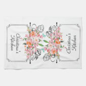 ビクトリアンフローラぶら下がった徴候は白いピンク キッチンタオル (横)