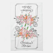 ビクトリアンフローラぶら下がった徴候は白いピンク キッチンタオル (縦)