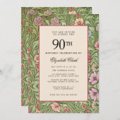 ビクトリアンフローラエレガントヴィンテージ90誕生日 招待状 (正面/裏面)