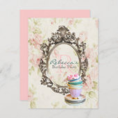 ビクトリアンフローラカップケーキ英語ティーパーティー 招待状 (正面/裏面)