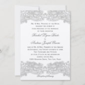 ビクトリアンフローラシルバーグレイデザイン結婚ズ 招待状 (正面)