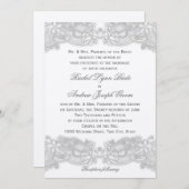 ビクトリアンフローラシルバーグレイデザイン結婚ズ 招待状 (正面/裏面)