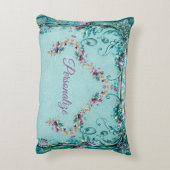 ビクトリアンフローラスエレガントロティール(緑がかった色)ピンク紫 アクセントクッション (裏面(縦))