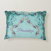 ビクトリアンフローラスエレガントロティール(緑がかった色)ピンク紫 アクセントクッション (裏面)