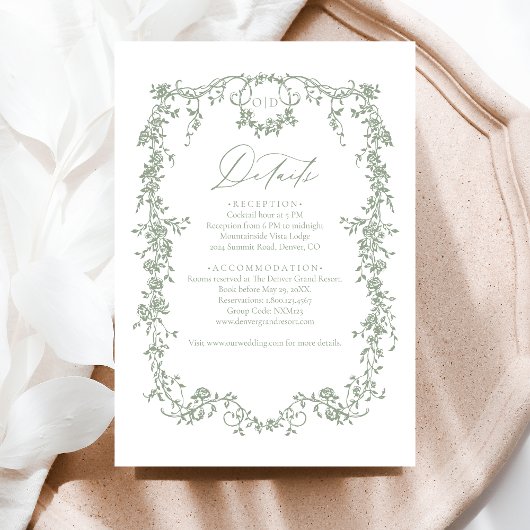 ビクトリアンフローラセージ緑フランスの結婚写真 エンクロージャーカード