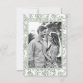 ビクトリアンフローラセージ緑フランスの結婚写真 セーブザデート (裏面)