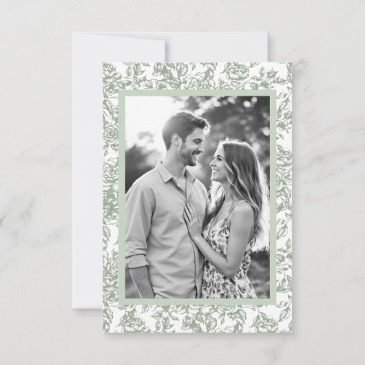 ビクトリアンフローラセージ緑フランスの結婚写真 セーブザデート (裏面)