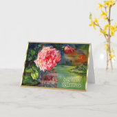 ビクトリアンフローラピンクローズレイクシーン誕生日 カード (黄色い花)