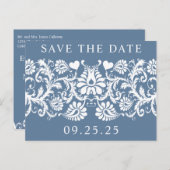 ビクトリアンフローラフランスのブルーダマスク日付の保存 案内ポストカード (正面/裏面)