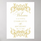 ビクトリアンフローラフレーム金ゴールド結婚の歓迎 ポスター (正面)