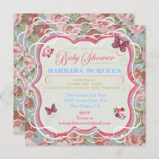 ビクトリアンフローラベビーシャワー招待状 招待状 (正面/裏面)