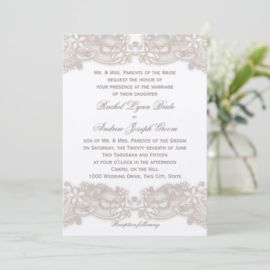 ビクトリアンフローラレースのトープと白 招待状 (スタンド正面)