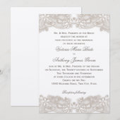 ビクトリアンフローラレースオンホワイトデザイン結婚ズ 招待状 (正面/裏面)