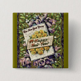 ビクトリアンフローラヴィンテージハッピー新年ピンボタン 缶バッジ