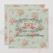 ビクトリアンフローラヴィンテージブライダルシャワー茶パーティー 招待状 (正面/裏面)