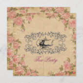 ビクトリアンフローラヴィンテージブライダルシャワー茶パーティー 招待状 (正面/裏面)