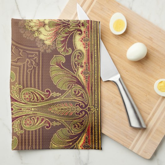 ビクトリアンフローラ焼エレガント花アールヌーボー キッチンタオル (四つ折り)