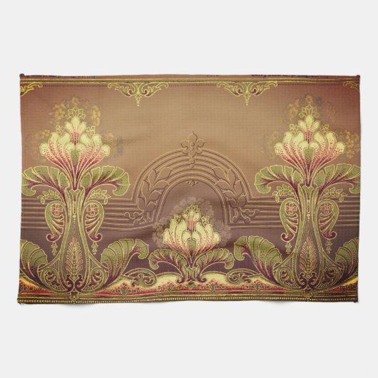 ビクトリアンフローラ焼エレガント花アールヌーボー キッチンタオル (横)