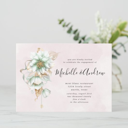 ビクトリアンフローラ赤面ピンク婚約 招待状 (スタンド正面)