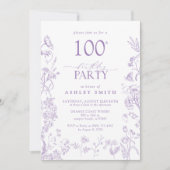 ビクトリアンフローラ100th誕生日パーティーラベンダー 招待状 (正面)