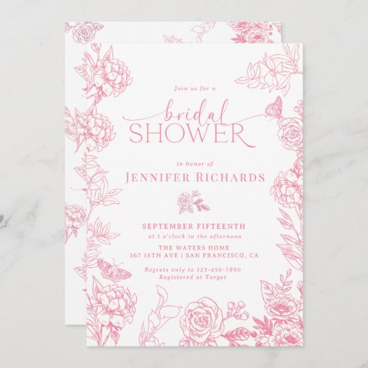 ビクトリアンフローラ | 蝶ブライダルシャワー 招待状 (正面/裏面)