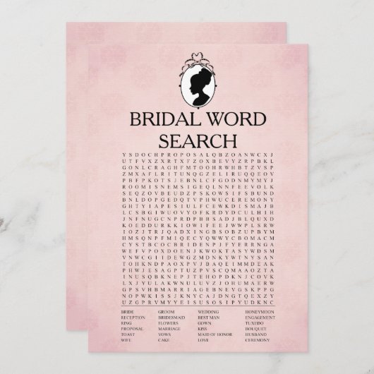 ビクトリアンブライダルシャワー語検索ゲームカード 招待状 (正面/裏面)